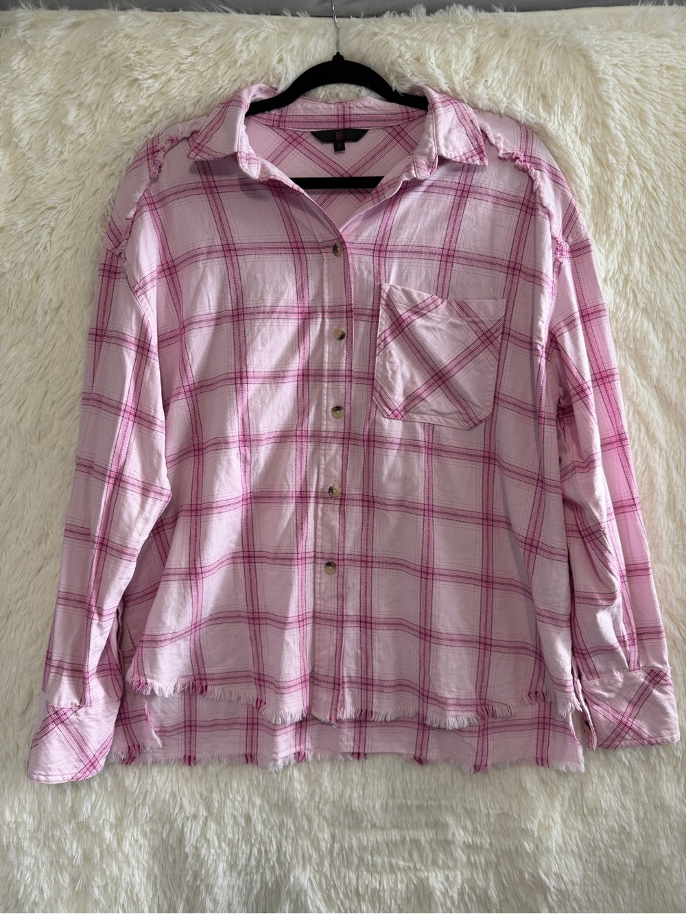 NOBO Womens 90s Grunge Oversized Plaid Button Front Shirt Size S Pink READ